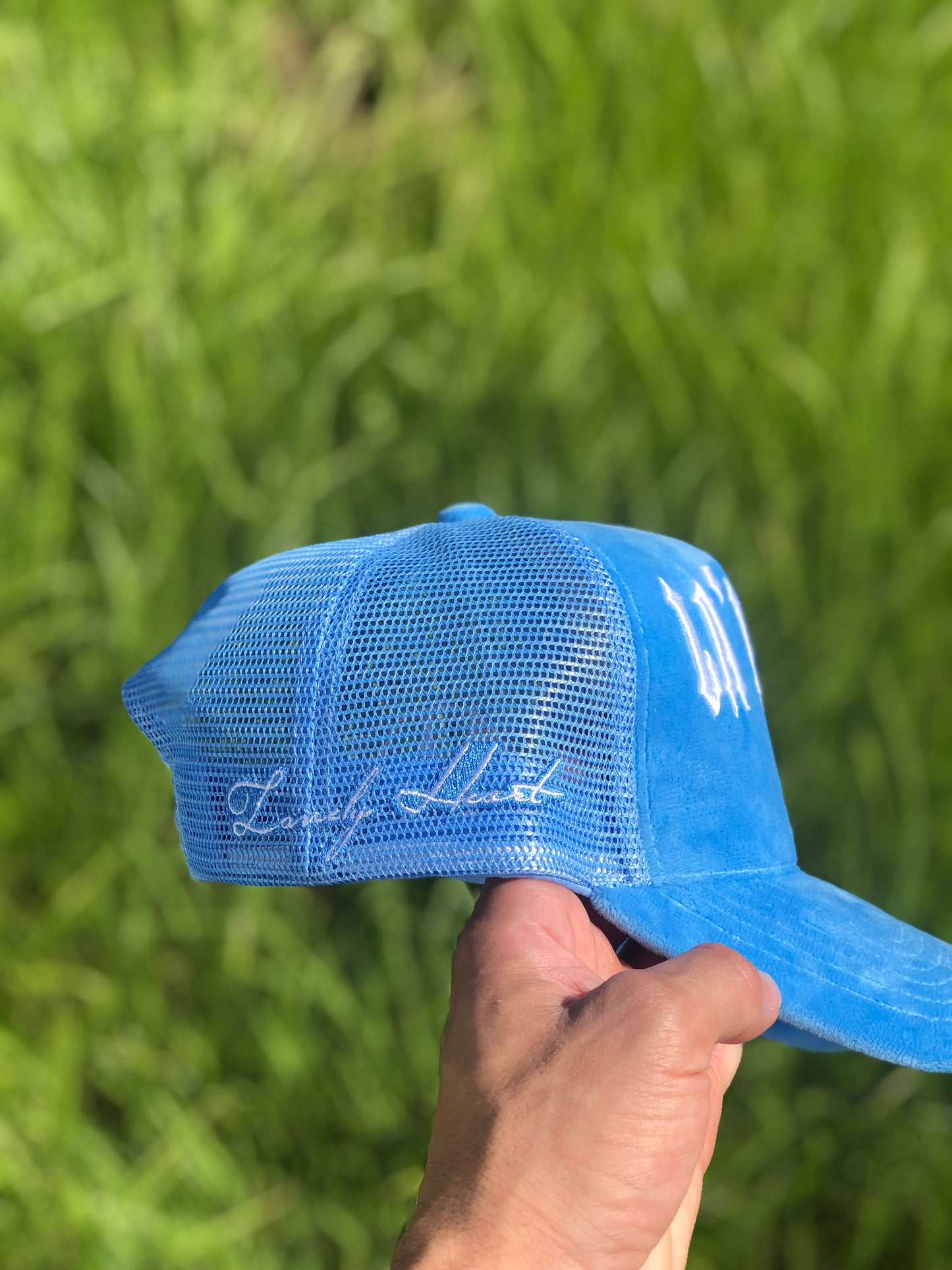 LHA Velvet Trucker Hat (Baby Blue)
