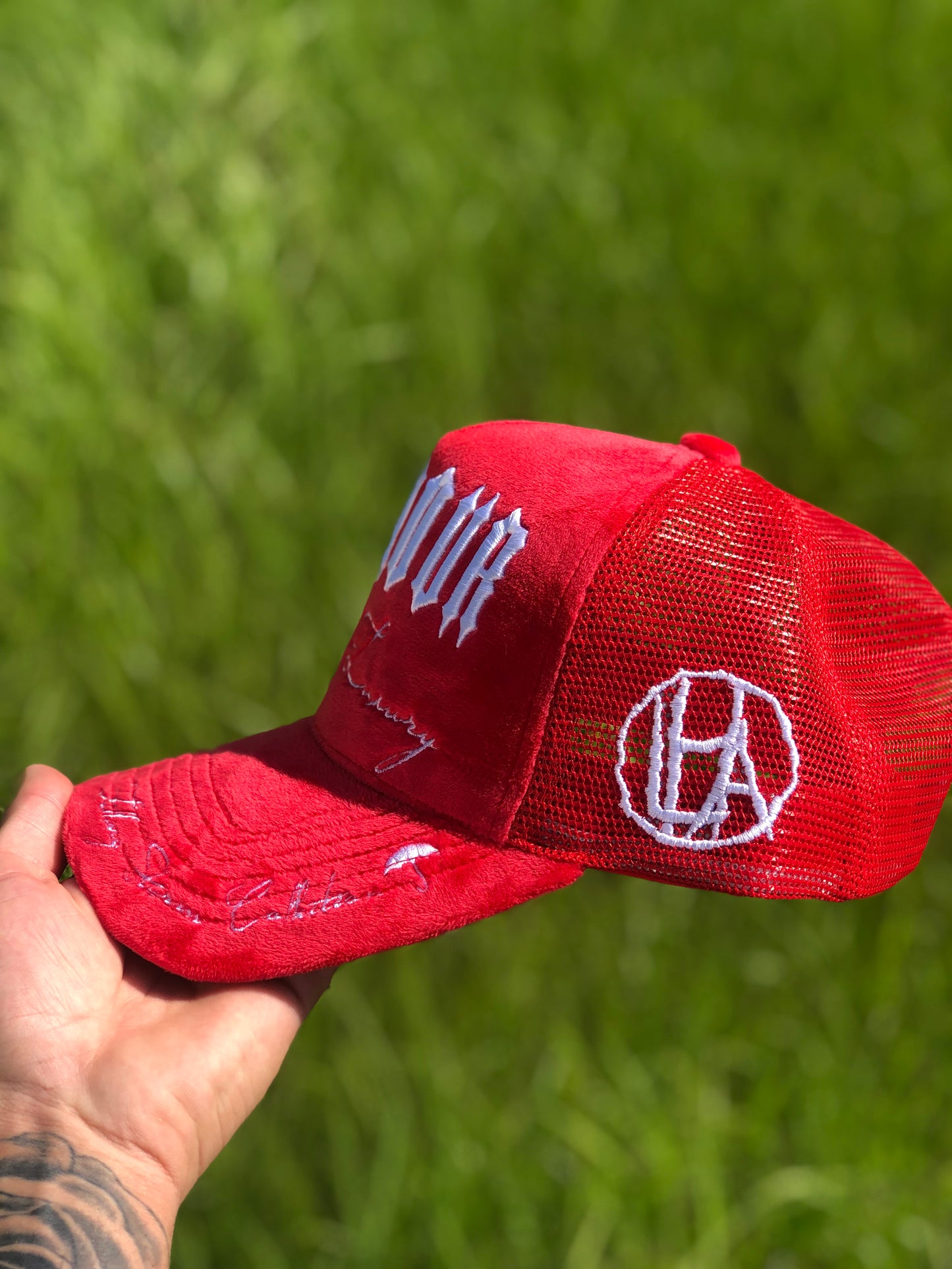 LHA Velvet Trucker Hat ( Red)